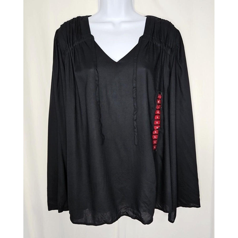 Jessica Simpson Women's Black Leslie Boho Long Sleeve Pullover Blouse Size XL